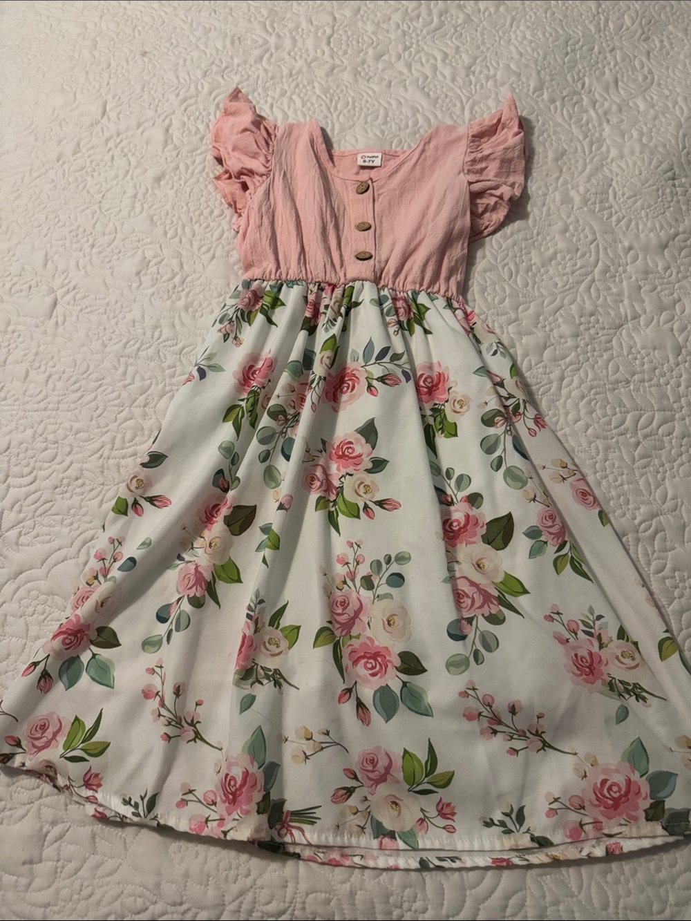 PatPat Pink Bodice White Floral Maxi Dress for Girls